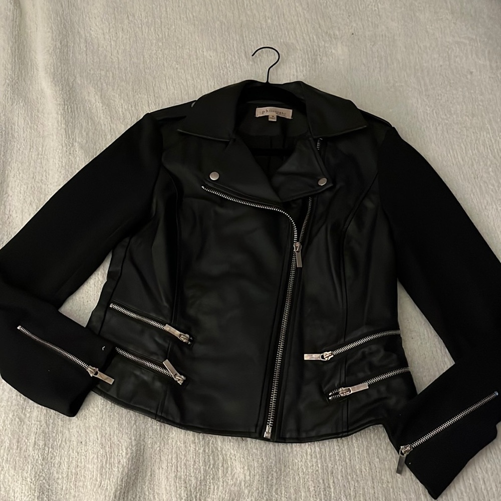 Philosophy Faux Leather Mixed Media Moto Jacket 🐃
